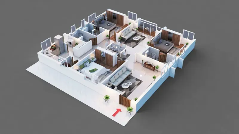 3 BHK luxury apartment floor plan at Godrej Vanantara Bannerghatta Road South Bangalore